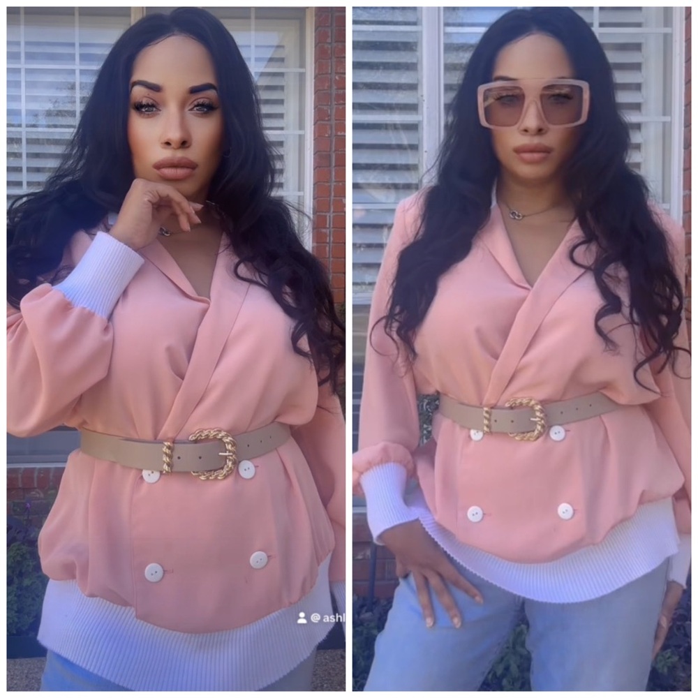 Chic Pink Double-Breasted Blouse- Vault